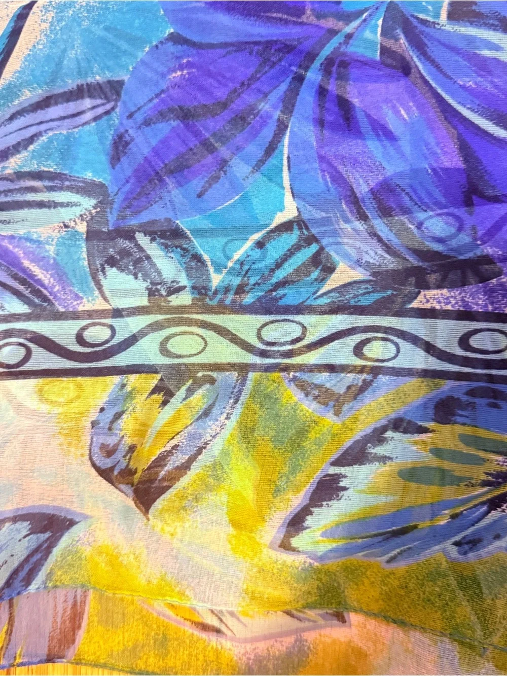 Vintage 1990’s Abstract Floral Scarf in Blue Tones, 34.5” Square, made in Italy